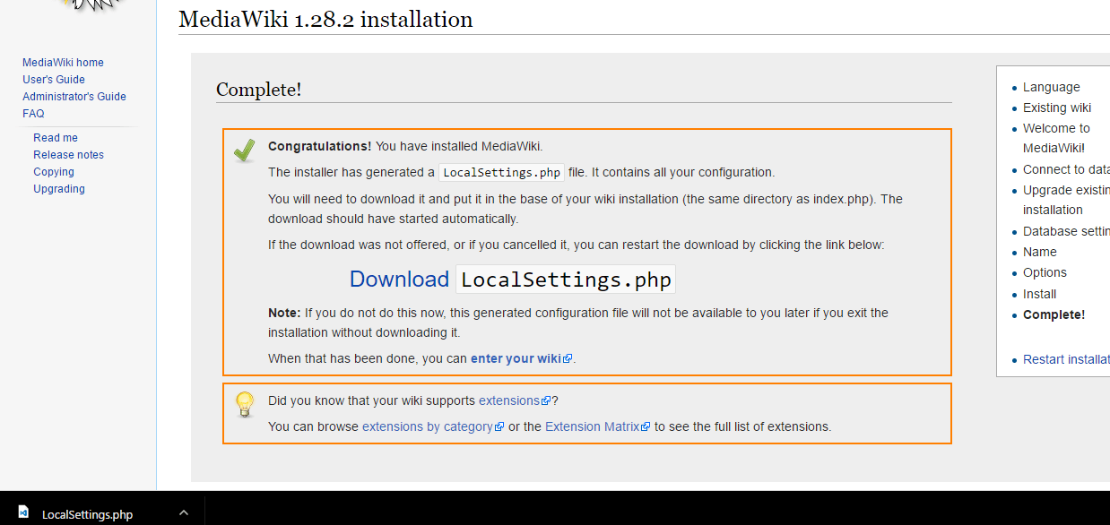 mediawiki installed